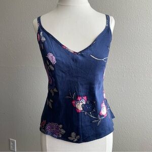 Victorias Secret Silk Floral Navy Blue Womens Tank Top